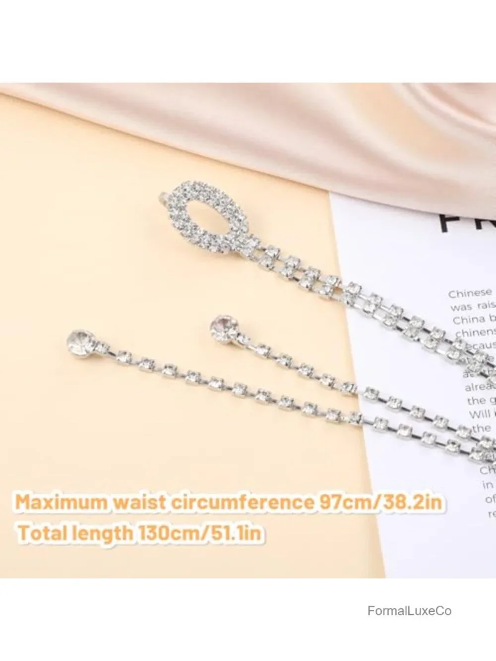 Rhinestone Chain Belt for Dresses, Sparkly Bling Belt with Adjustable Fit,
